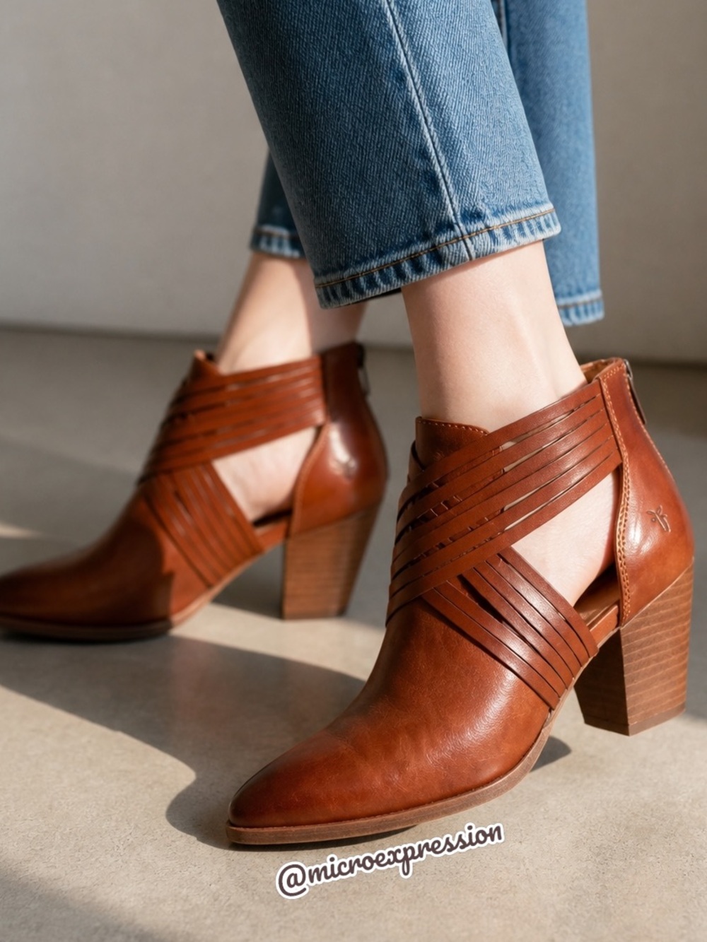 Frye Reed Horizon Boho Western Genuine Leather Cognac Brown Zip Up Ankle Boot
